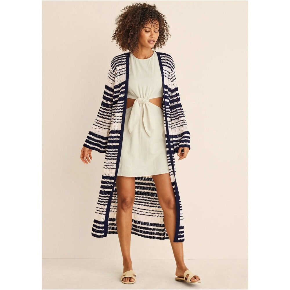 Venus navy white duster cardigan size large